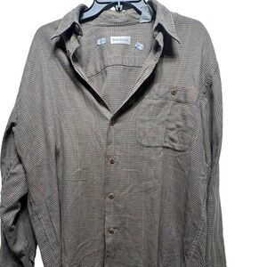 Barry Bricken Shirt Mens Brown Houndstooth Check Cotton‎ Long Sleeve Button Down